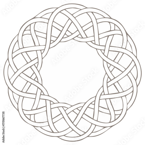 Celtic Knot Circle Frame, Round Ornamental Design, Intricate Interwoven Lines, Circular Decoration