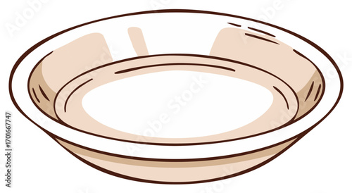 Illustrative cartoon bowl with brown outline, beige interior and white areas