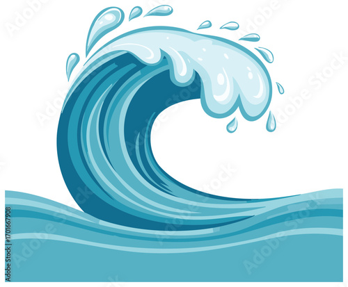 Powerful Ocean Wave Crashing and Spraying Water