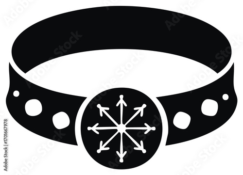 Black collar with snowflake pendant vector illustration, pet accessory graphic