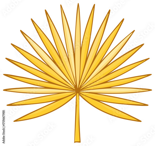 Vibrant golden palm leaf with radiating segments and brown outlines set against a clean background