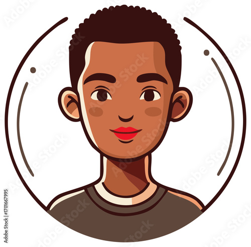 Cartoon portrait of an African American boy within a circular frame art design