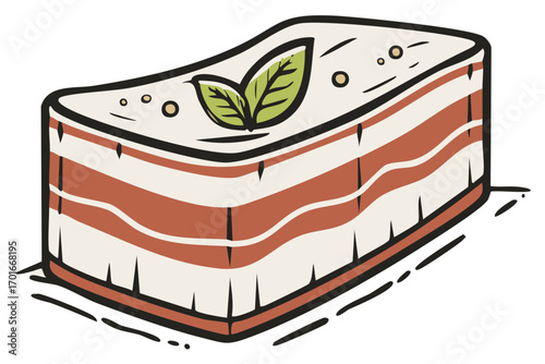 Cartoon Slice of Lasagna with Layers and Leaf Garnishes Delicious Italian Food Meal