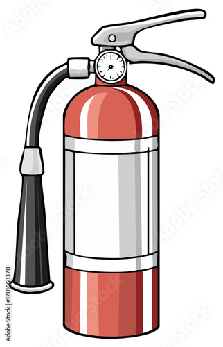 Bright Red Fire Extinguisher Essential Safety Device with Gauge and Nozzle Cartoon Illustration