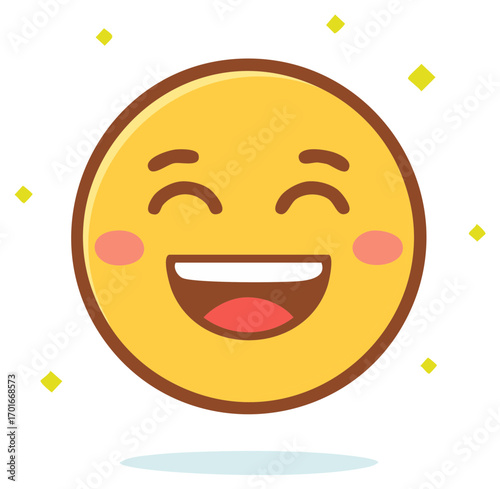 Joyful laughing emoji with rosy cheeks and sparkling highlights