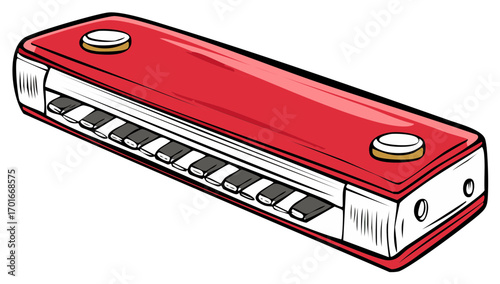 Vibrant red melodica keyboard harmonica musical instrument cartoon vector illustration
