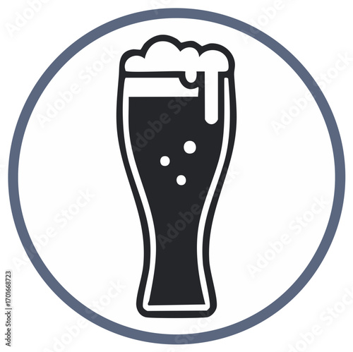 Black silhouette of a pilsner glass filled with foamy beer and bubbles