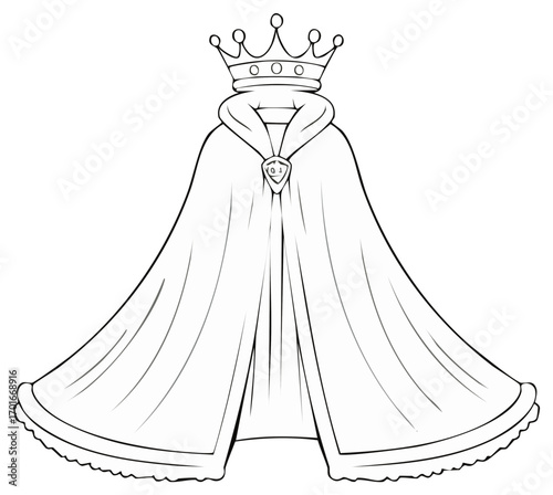 Stylized Illustration of a Royal Crown and Regal Cloak with a Jewel Clasp