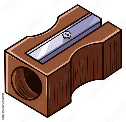Brown Manual Pencil Sharpener with Metal Blade and Circular Hole