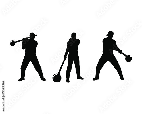 Silhouette of a man performing kettlebell swings and other strength training exercises with weights