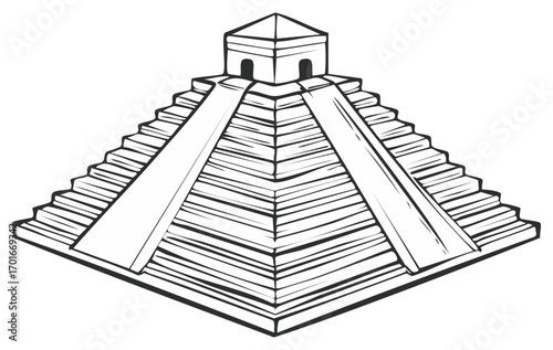 Stylized Drawing of an Ancient Mesoamerican Stepped Pyramid with a Temple Structure on Top