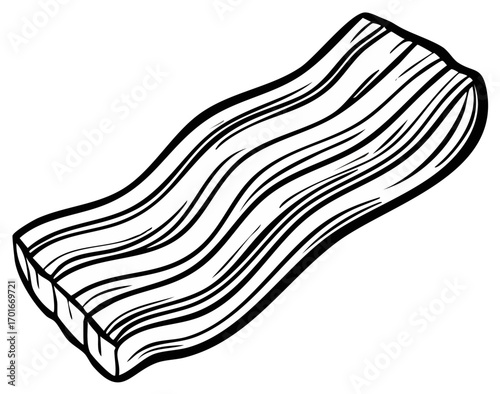 Stylized Illustration of a Slice of Bacon Outline Isolated