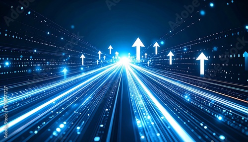 Futuristic digital highway with upward arrows