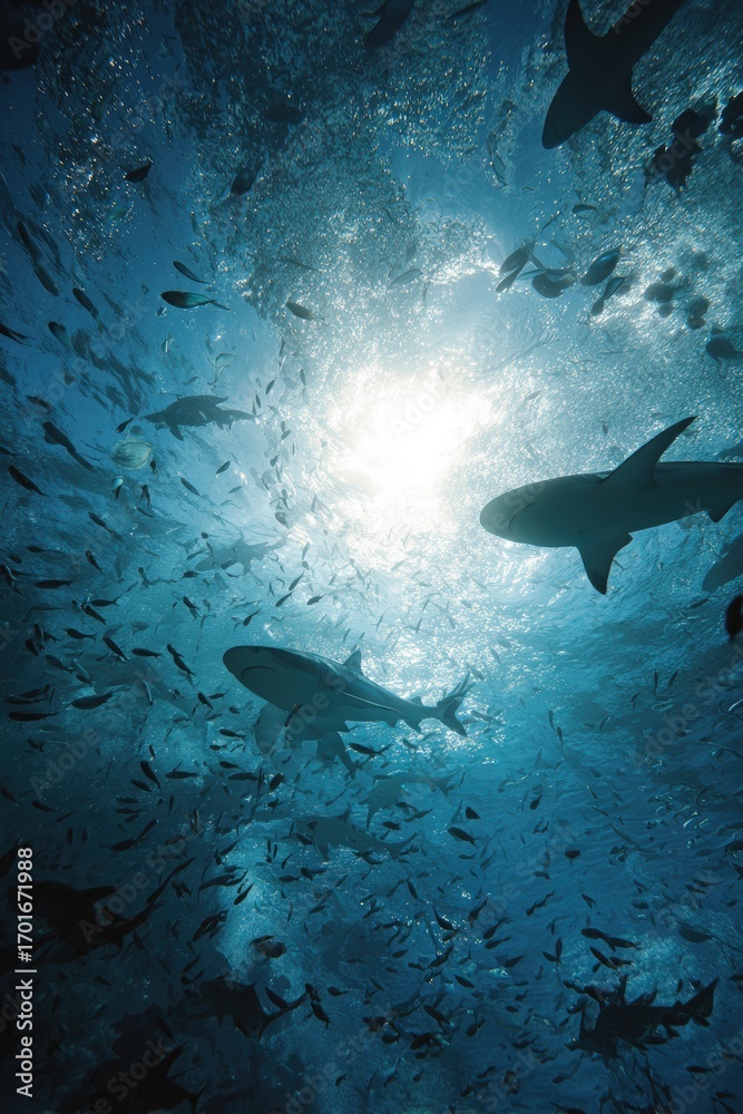 Obraz premium Undersea sharks and fish