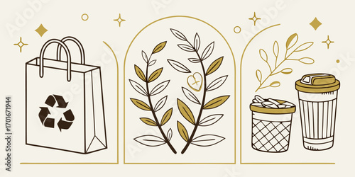 Sustainable Lifestyle Elements Featuring Reusable Shopping Bag and Organic Plants