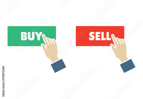 Isolated illustration of a hand clicking buy or sell for trading, investment and other symbols