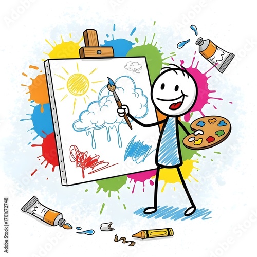 Stickman drawing on canvas