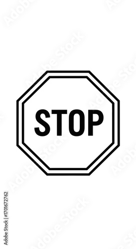 A stop sign with black text on a white background.