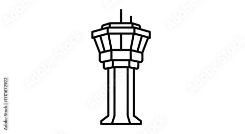 Black and white line drawing of an air traffic control tower.