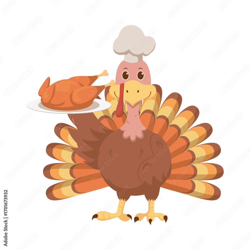 Naklejka premium Cute Thanksgiving Turkey Cartoon Illustration