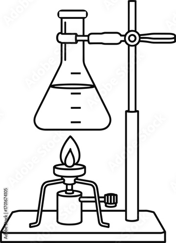 Laboratory Setup with Flask Heating on a Bunsen Burner science experiment