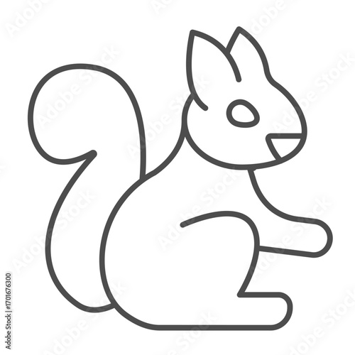 Squirrel with bushy tail thin line icon, spring season concept. Vector graphics. Forest squirrel, animal sign on white background, outline style icon for mobile or web design.