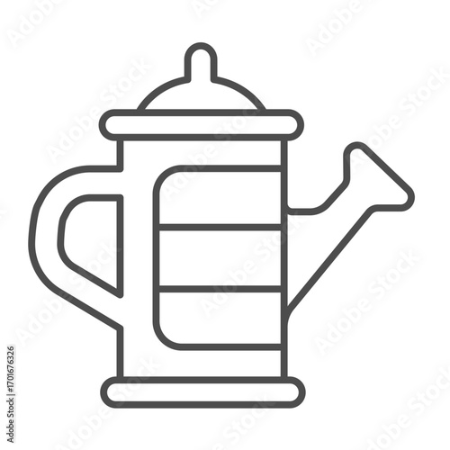 Can with water for watering seedlings thin line icon, spring season concept. Vector graphics. Watering can for irrigation sign on white background, outline style icon for mobile or web design.