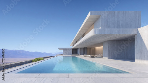 Modern Concrete House with Stunning Mountain Views and Infinity Pool