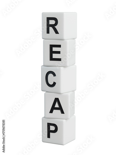 Recap symbol. wooden elements with word Recap.Recap concept. Copy space.close up of wooden elements,Business Concept.Supports PNG files with transparent backgrounds.
