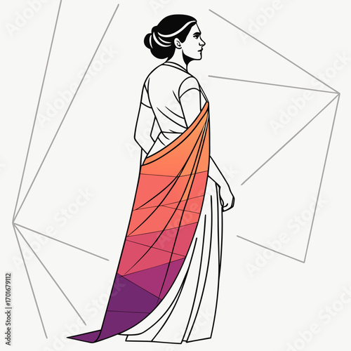 Woman in saree with geometric background