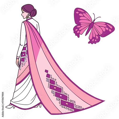 Woman in a saree with butterfly illustration
