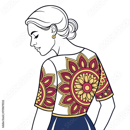 Woman in a blouse with mandala pattern