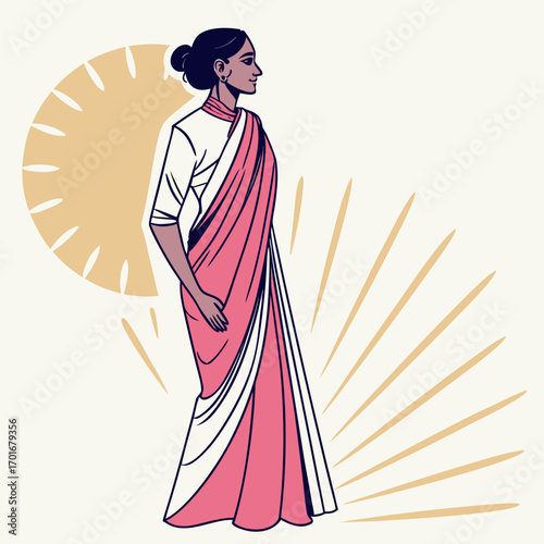 Stylish woman in a saree with a modern twist, showcasing traditional attire
