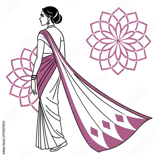 Elegant woman in saree with floral patterns