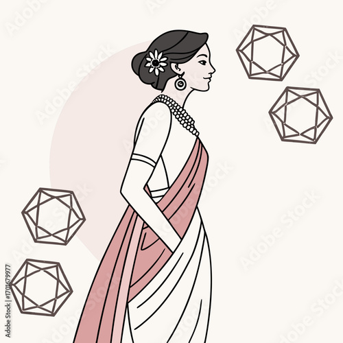 Elegant woman in a saree with diamond accents