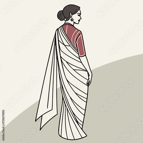 Elegant woman in a saree with a modern twist, showcasing traditional attire