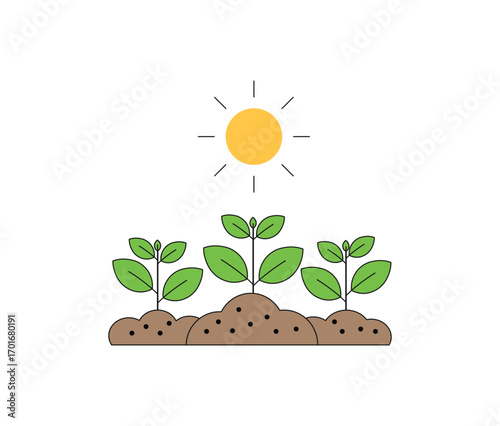 Seedling growth under the sun, isolated on white background flat icon