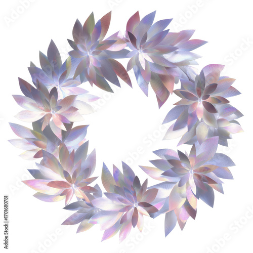 Iridescent Flower Wreath Circular Floral Design Element