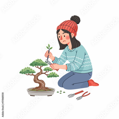 Woman Pruning Bonsai Tree A Guide to Cultivating Miniature Trees and Plant Care