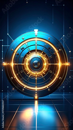 Futuristic, digital safe.  High-tech, glowing