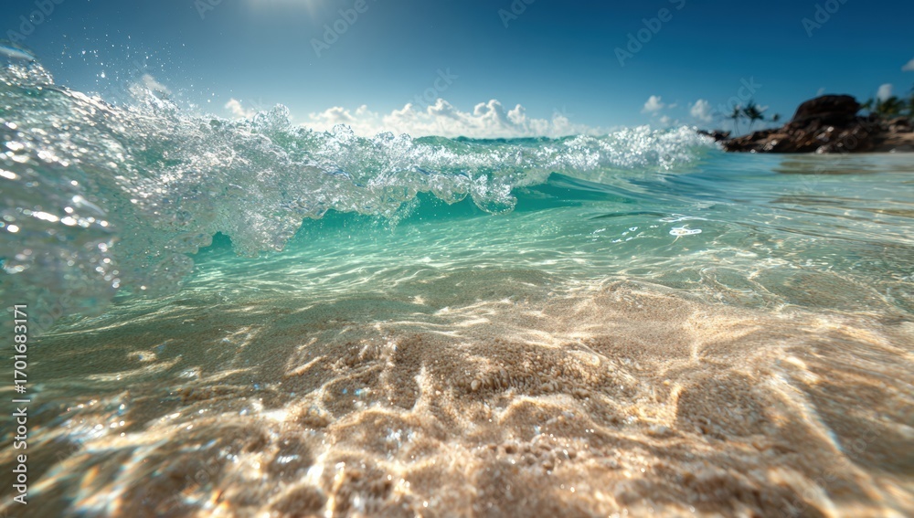 Obraz premium Ocean wave cresting over shallow sand