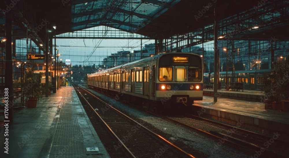 Fototapeta premium Night train at a station (1)