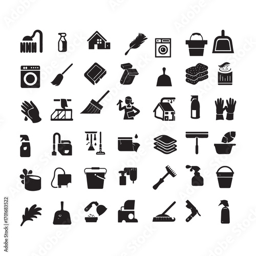 Household cleaning supplies and tools hygiene