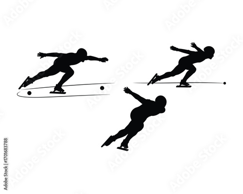 Dynamic silhouettes of speed skaters in motion capturing the thrill and grace of competitive ice skating