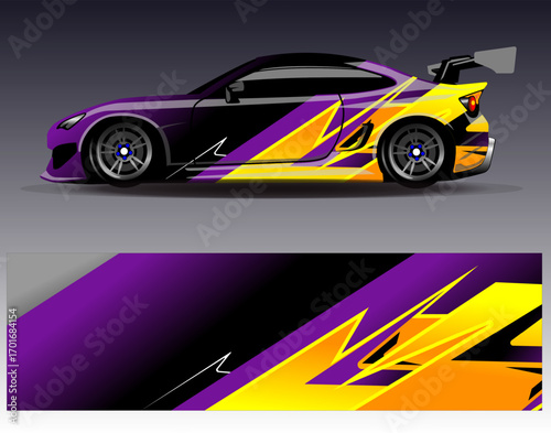 Car wrap design vector. Graphic abstract stripe racing background designs for vehicle, rally, race, adventure and car racing livery