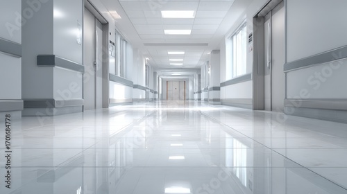 Wallpaper Mural Hospital Interior Long Corridor with Doors and Windows, Clean and Modern Architecture, Healthcare Facility Torontodigital.ca