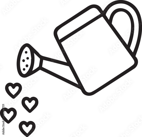 Love Grows with Care: A heartwarming illustration depicts a watering can delicately showering love, symbolizing nurturing and growth with a touch of tenderness.