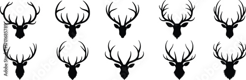Deer and Elk Head Silhouettes: A Collection of Antlered Animal Icons for Hunting, Nature, and Outdoor-themed Designs

.