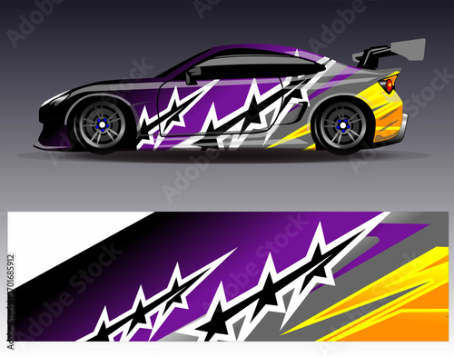 Car wrap design vector. Graphic abstract stripe racing background designs for vehicle, rally, race, adventure and car racing livery