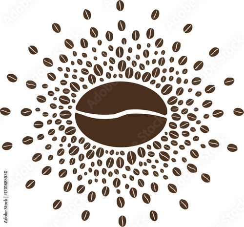 Flat Vector Coffee Bean Sunburst Minimal Celebration Illustration